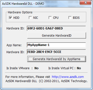 AzSDK HardwareID DLL screen shot